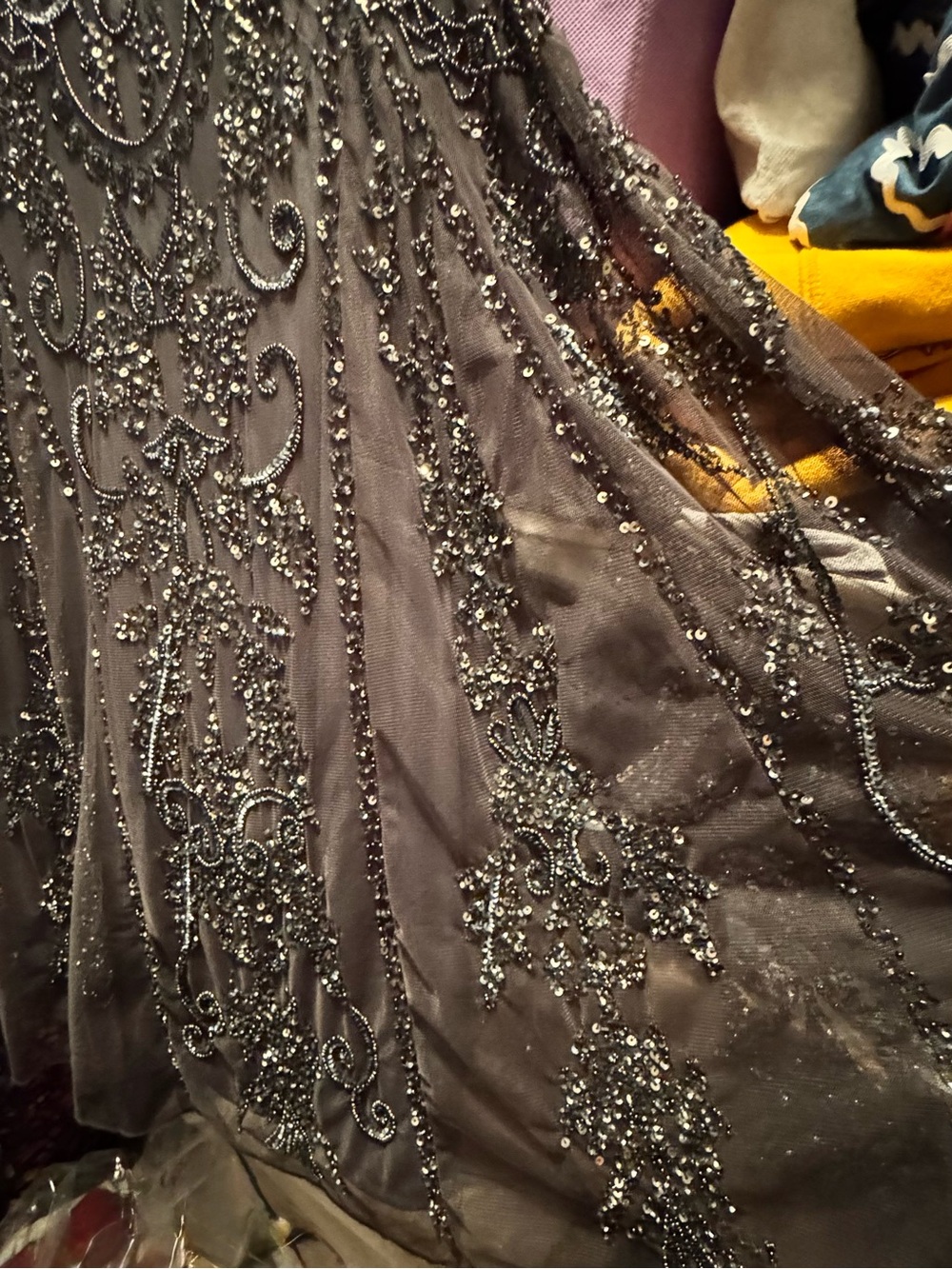 Pisarro Nights Beaded Evening Dress in Charcoal Gray - Picture 5 of 6
